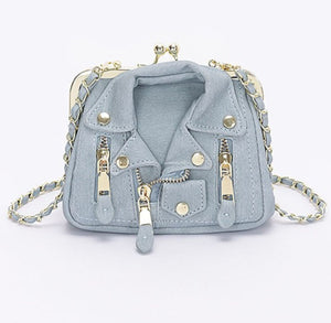 Faux Denim Leather Jacket Style Crossbody