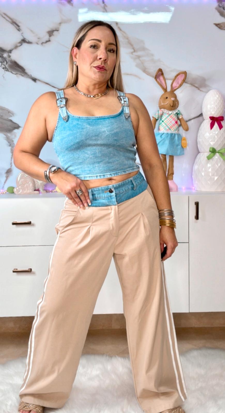 Denim Contrast Pants