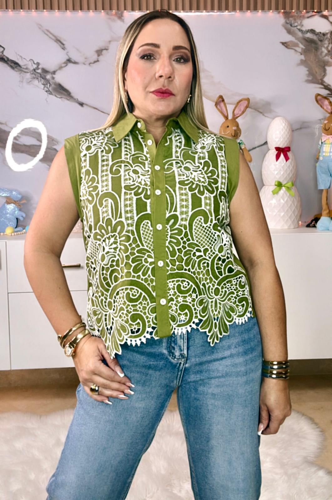 Olive Lace Top