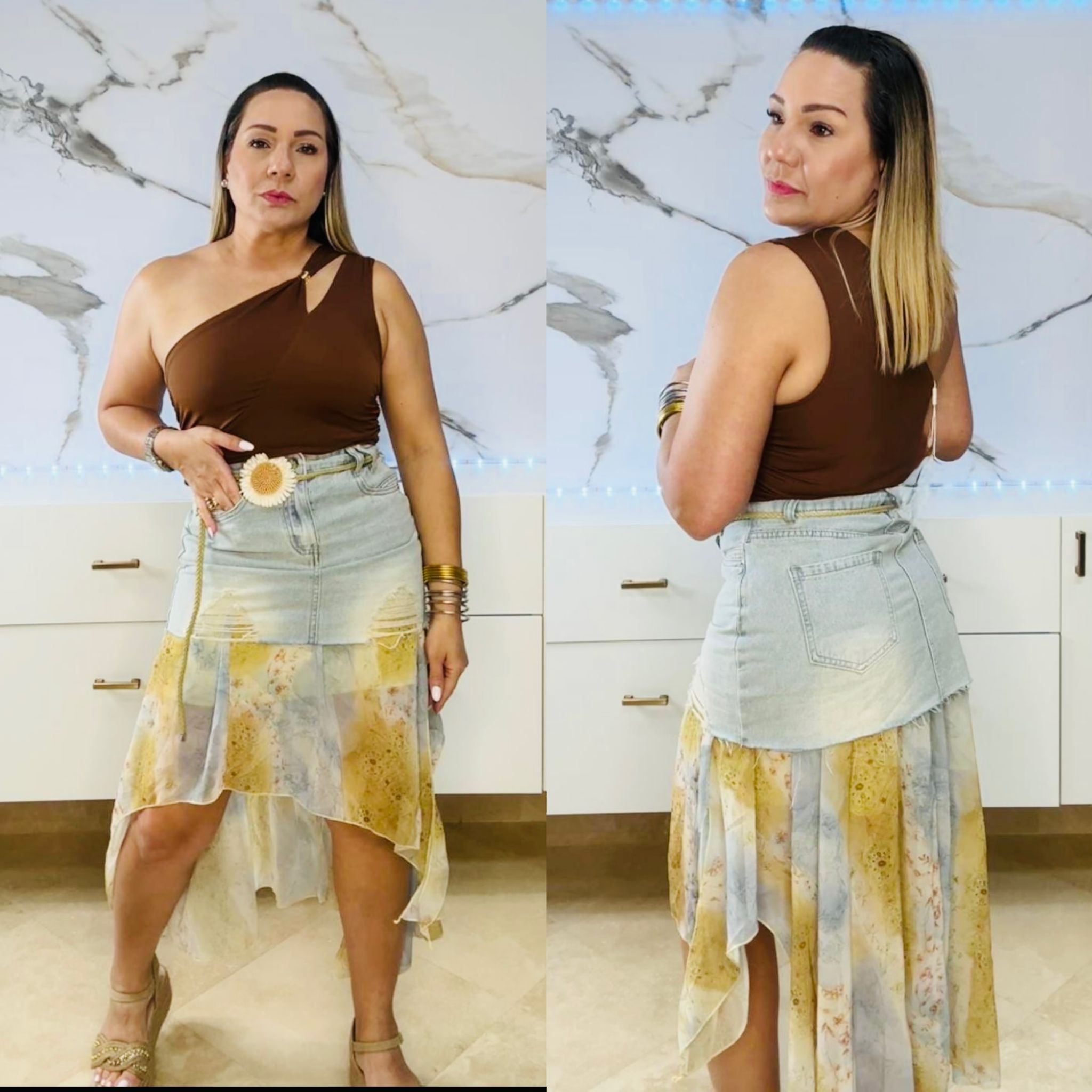 Sunflower Contrast Denim Skirt
