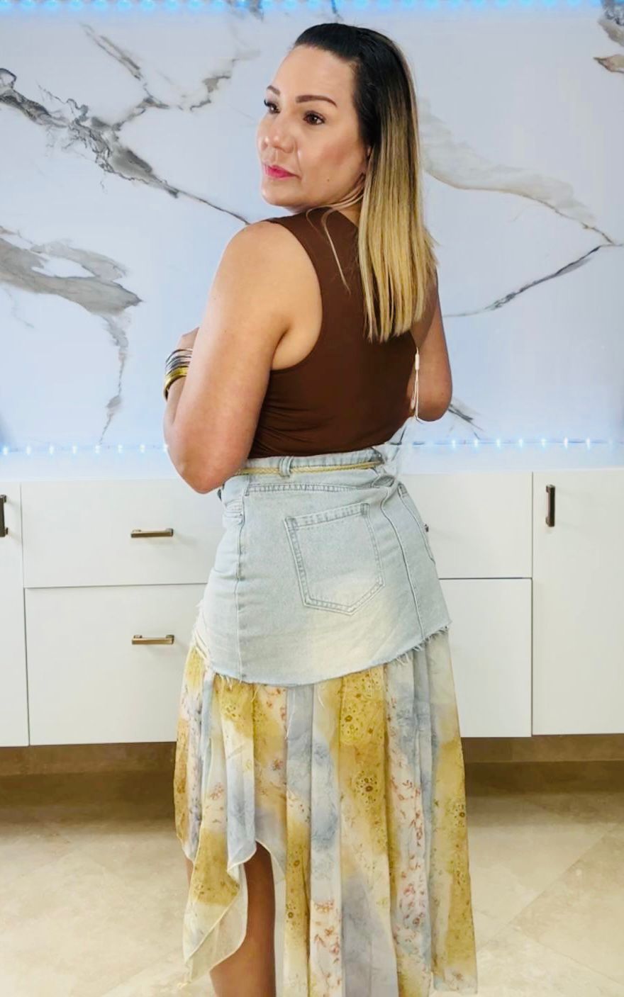 Sunflower Contrast Denim Skirt