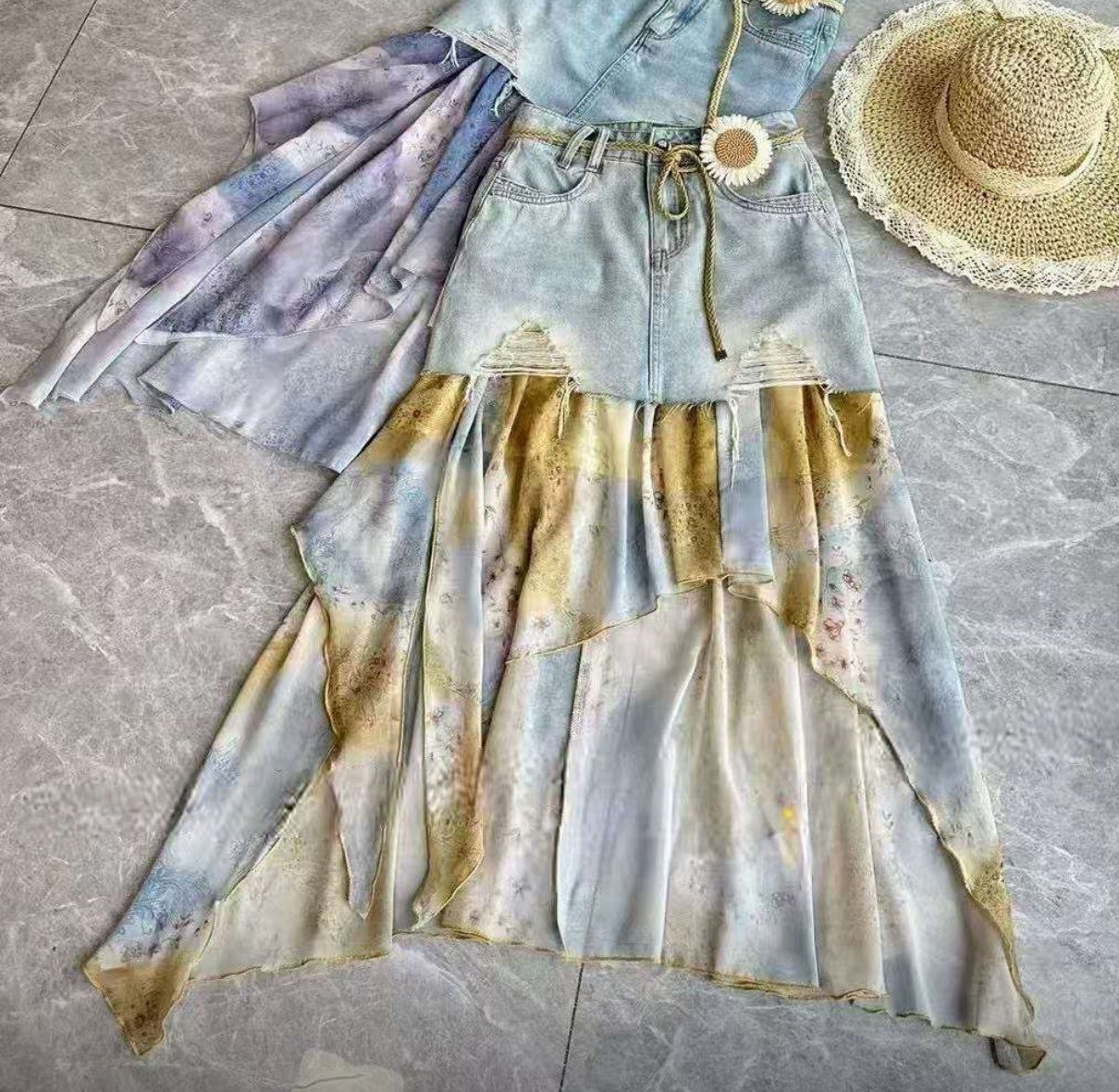Sunflower Contrast Denim Skirt