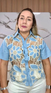Denim Eyelet Top