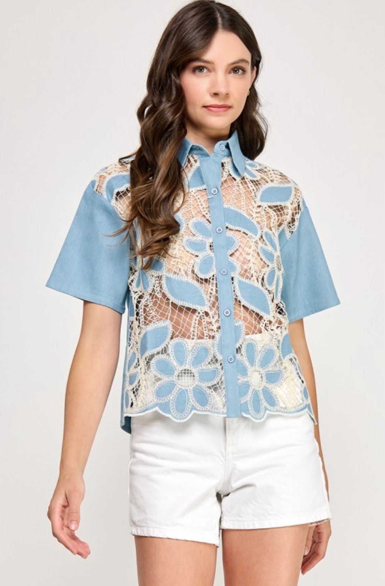 Denim Eyelet Top