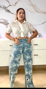 Embroider Flower Jeans